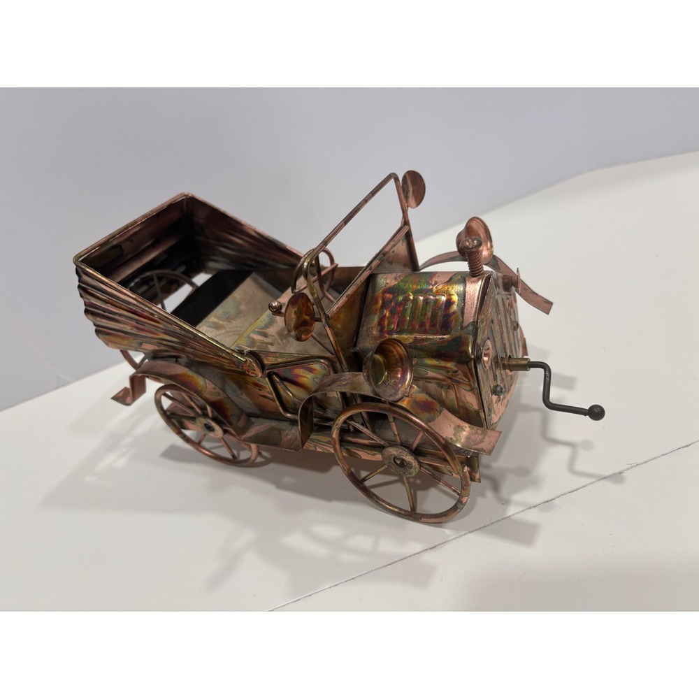 Vintage Metal Music Box Car King of the Road Copper Tone Hong Kong Decor